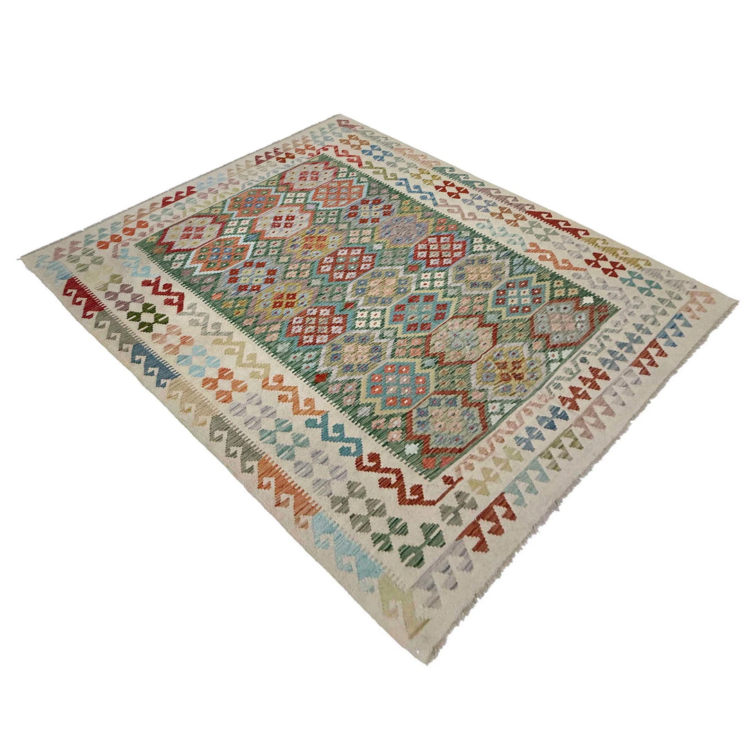 Afghan Vegetable Kilim Rug 6' 4" x 9' 5" Flat-Weave | No. AL632607