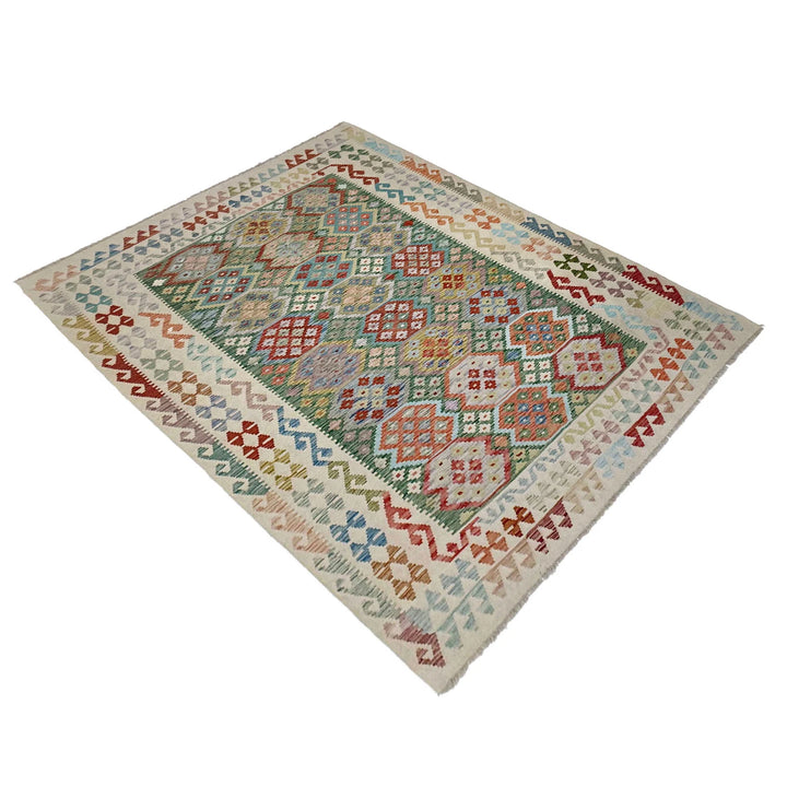 Afghan Vegetable Kilim Rug 6' 4" x 9' 5" Flat-Weave | No. AL632607