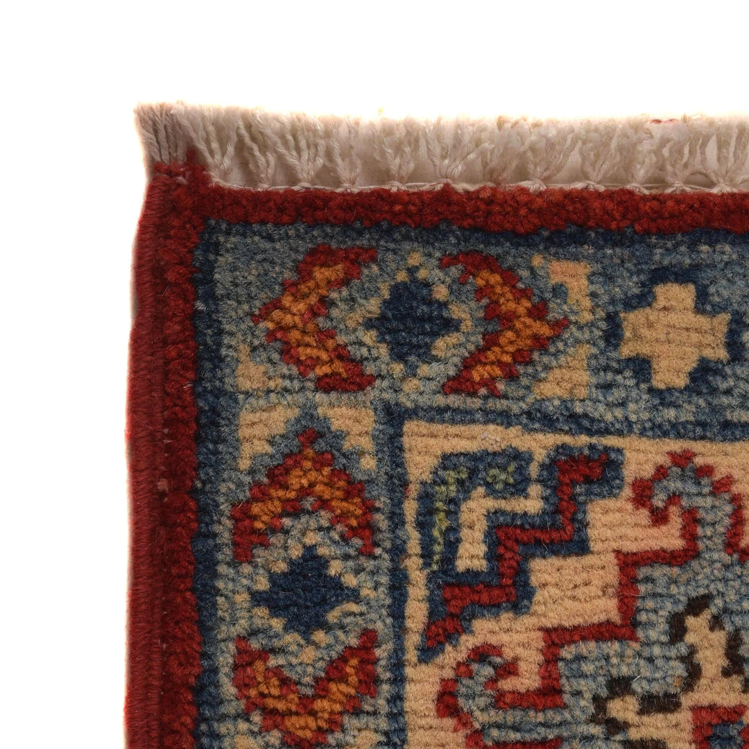 Red Afghan Kazak Rug 3' 5" x 4' 11" Hand-Knotted | No. AL63293