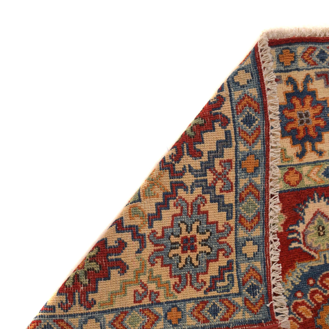 Red Afghan Kazak Rug 3' 5" x 4' 11" Hand-Knotted | No. AL63293