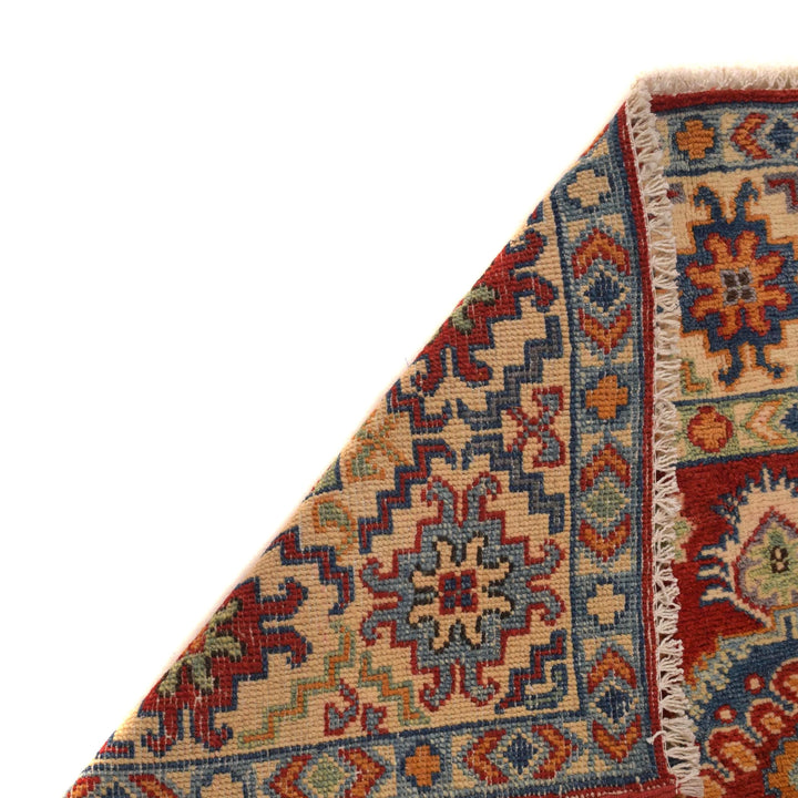Red Afghan Kazak Rug 3' 5" x 4' 11" Hand-Knotted | No. AL63293