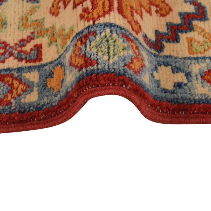 Red Afghan Kazak Rug 3' 5" x 4' 11" Hand-Knotted | No. AL63293