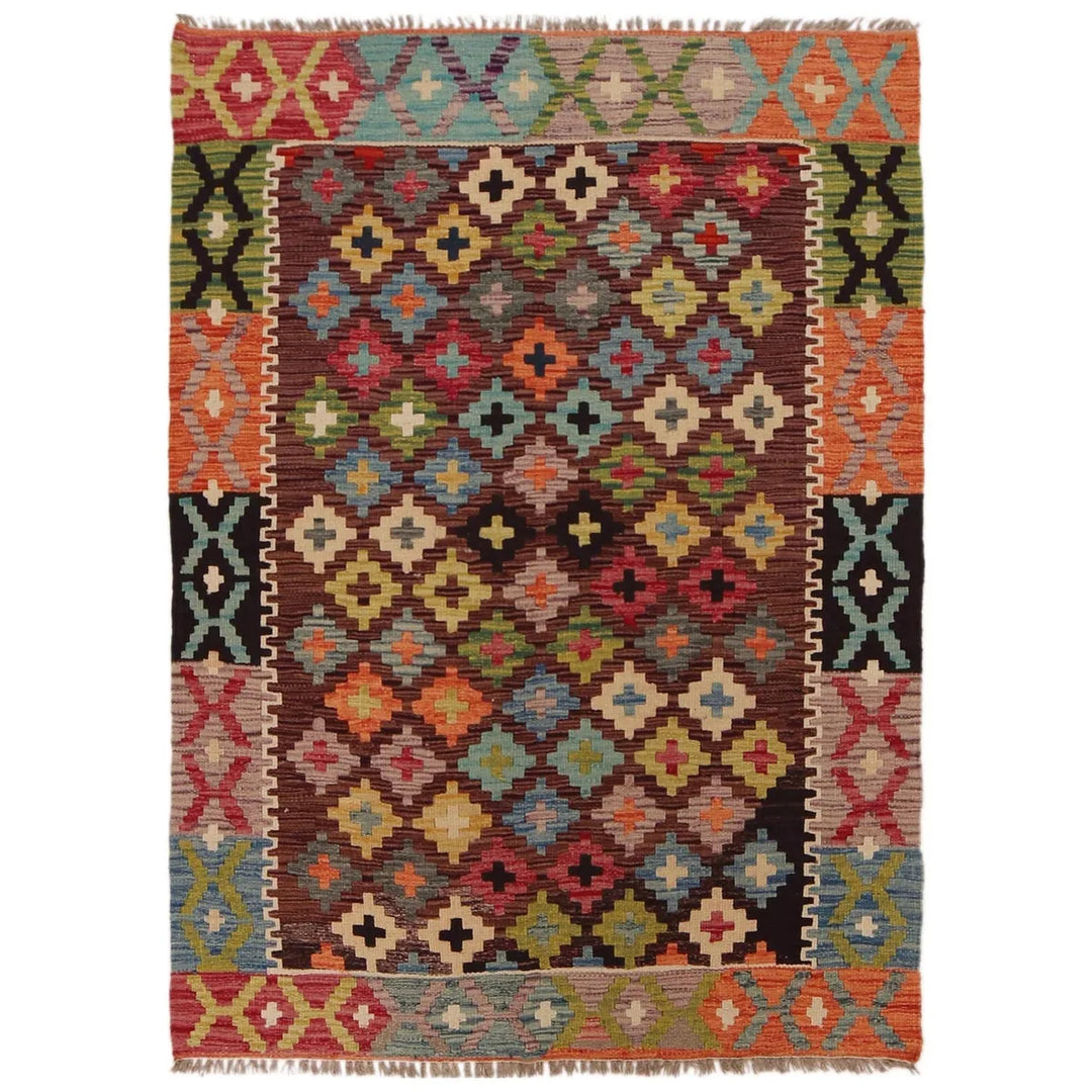 Afghan Kilim Rug 3' 5" x 4' 10" Flat-Weave | No. AL63414