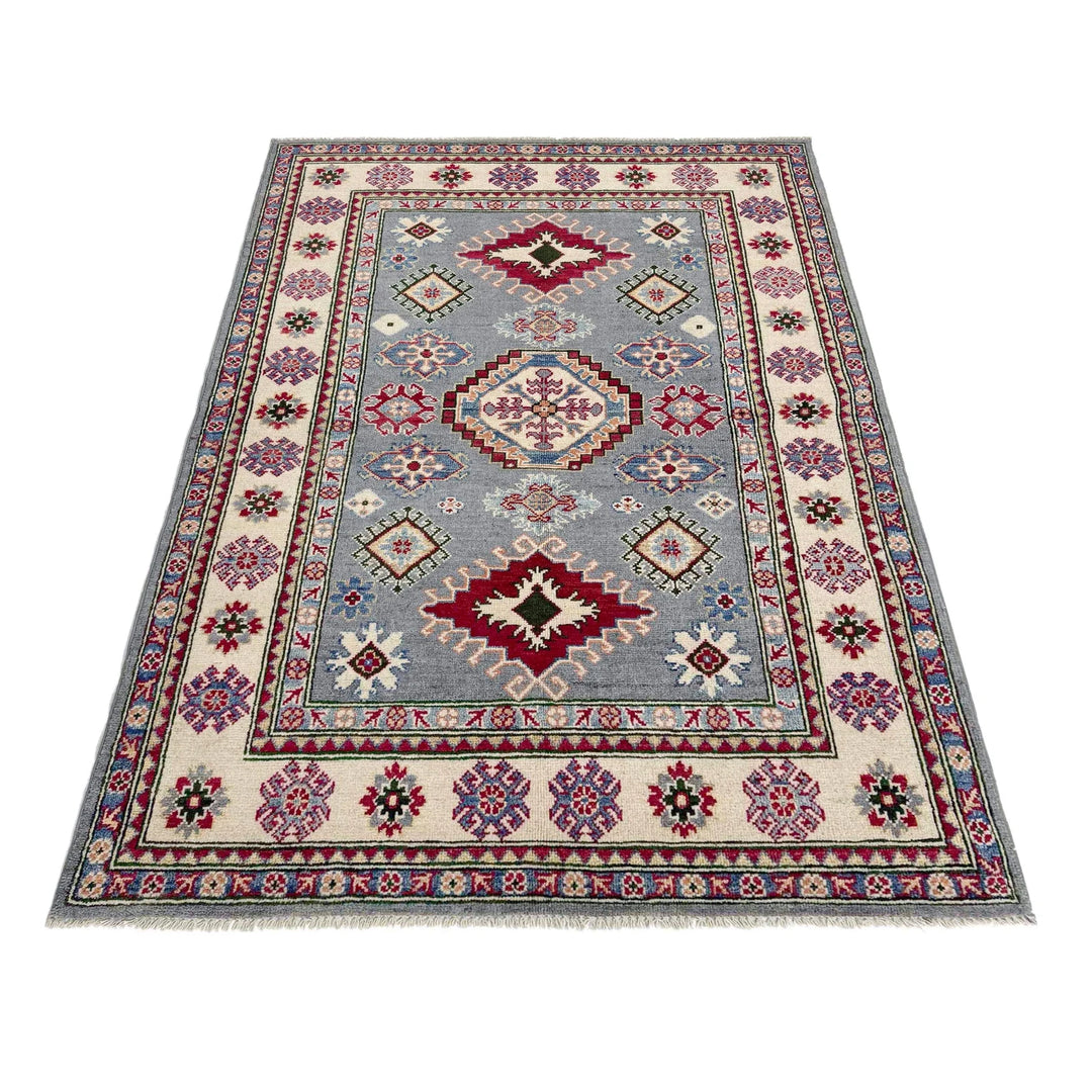 Gray Afghan Kazak Rug 4' 0" x 6' 0" Hand-Knotted | No. AL63420
