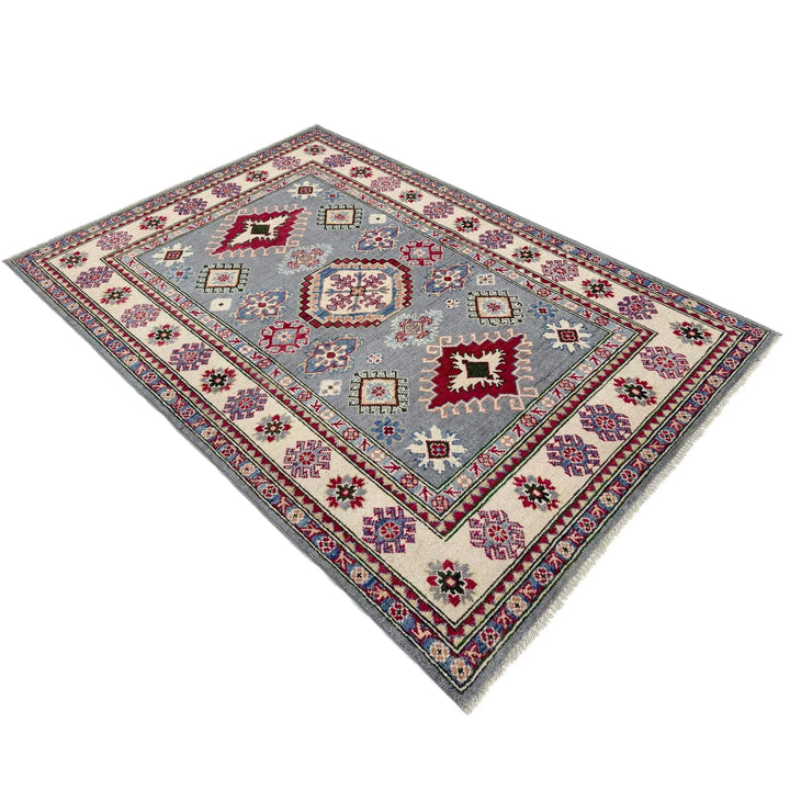 Gray Afghan Kazak Rug 4' 0" x 6' 0" Hand-Knotted | No. AL63420