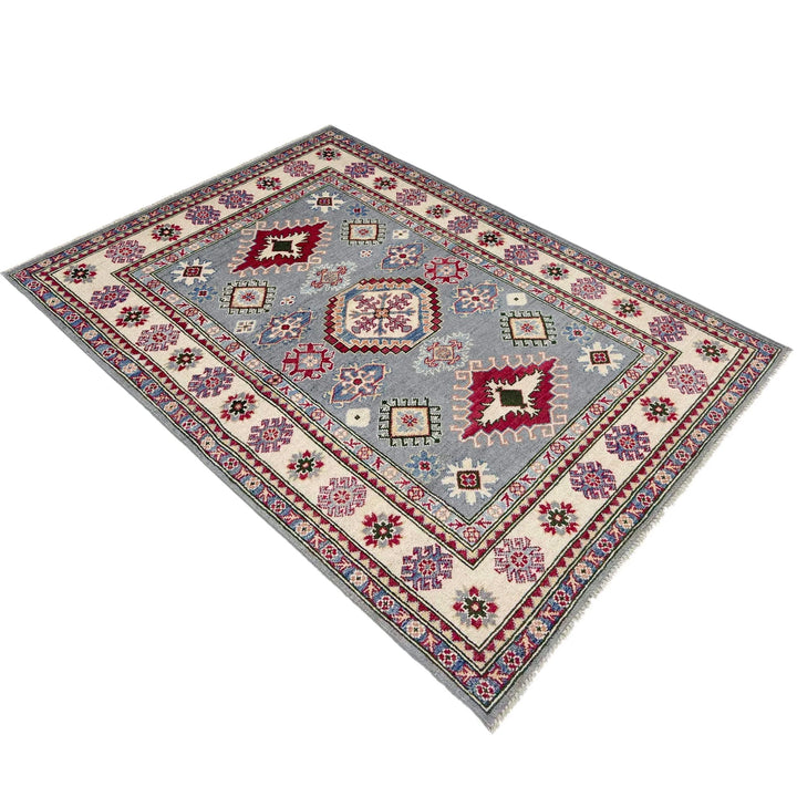 Gray Afghan Kazak Rug 4' 0" x 6' 0" Hand-Knotted | No. AL63420