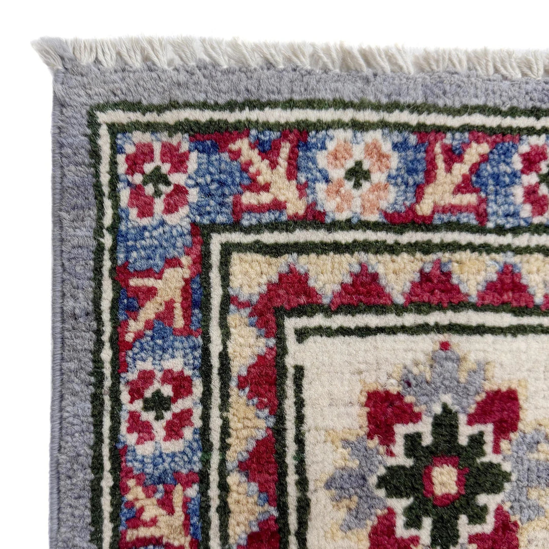 Gray Afghan Kazak Rug 4' 0" x 6' 0" Hand-Knotted | No. AL63420