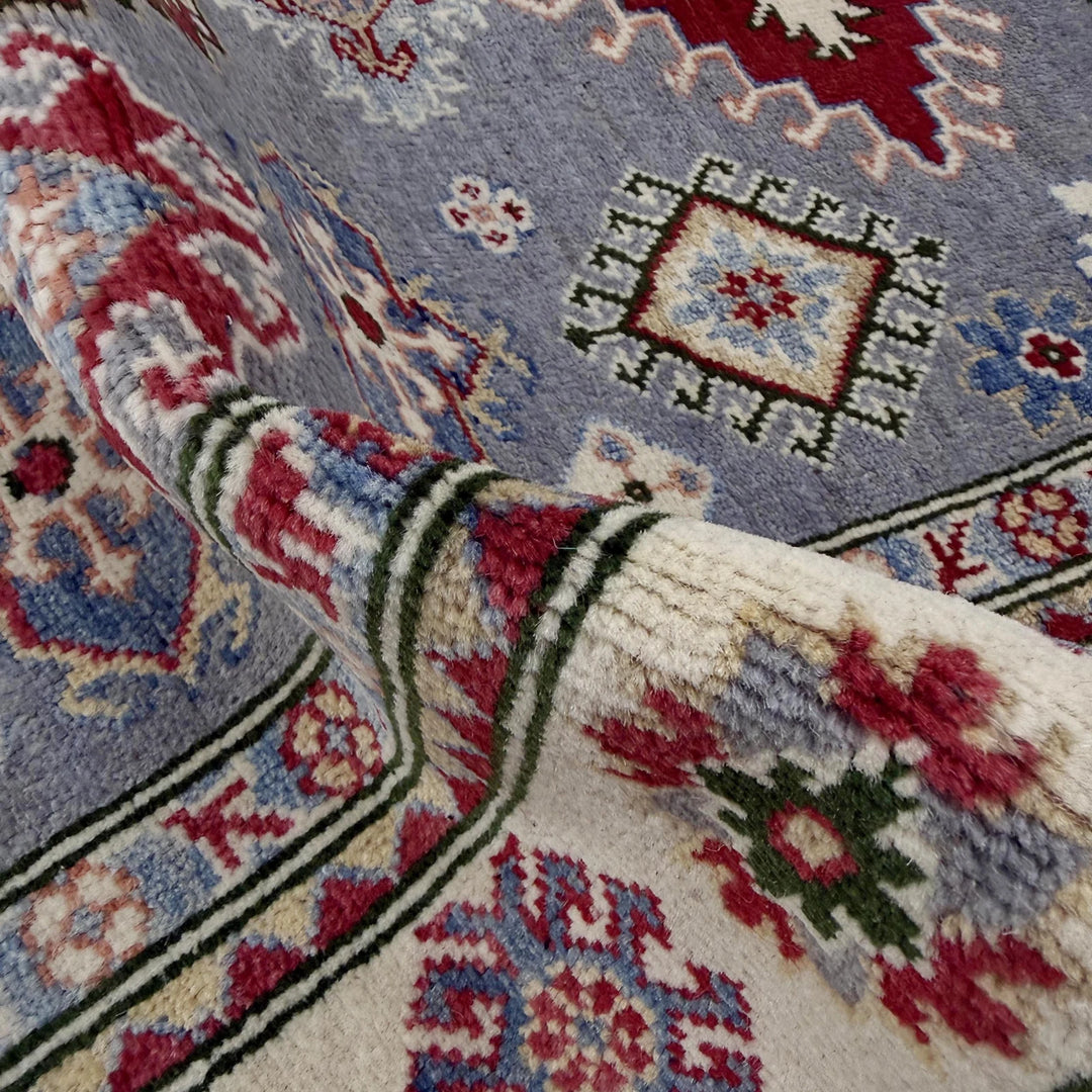 Gray Afghan Kazak Rug 4' 0" x 6' 0" Hand-Knotted | No. AL63420
