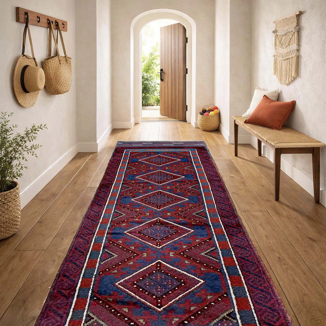 Deep Red Afghan Mashwani Rug 2' 2" x 7' 11" Hand-Knotted | No. AL63456