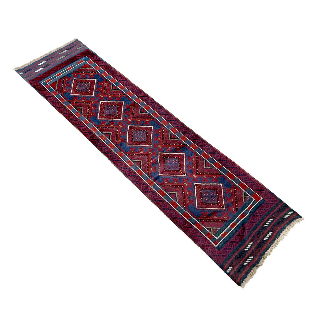 Deep Red Afghan Mashwani Rug 2' 2" x 7' 11" Hand-Knotted | No. AL63456