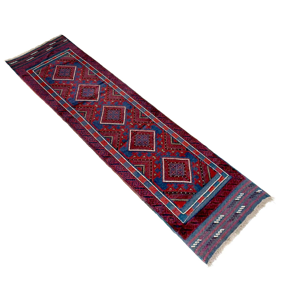 Deep Red Afghan Mashwani Rug 2' 2" x 7' 11" Hand-Knotted | No. AL63456