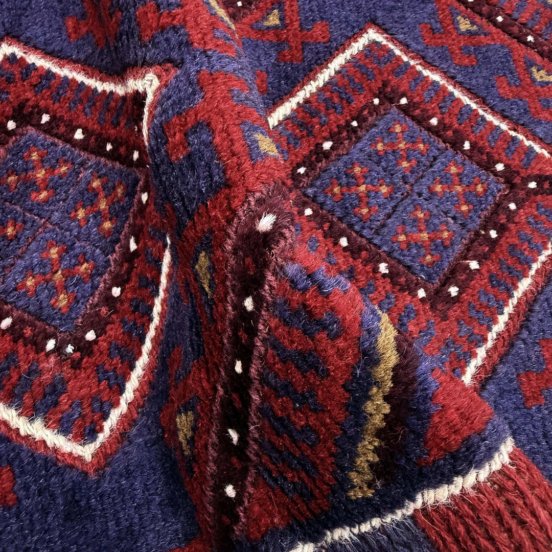 Deep Red Afghan Mashwani Rug 2' 2" x 7' 11" Hand-Knotted | No. AL63456