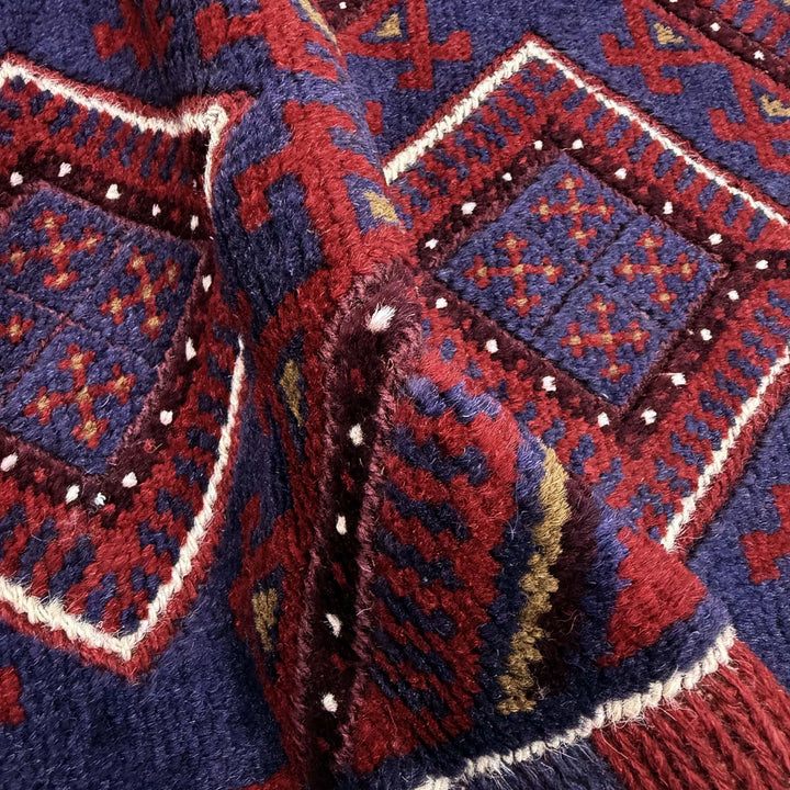 Deep Red Afghan Mashwani Rug 2' 2" x 7' 11" Hand-Knotted | No. AL63456