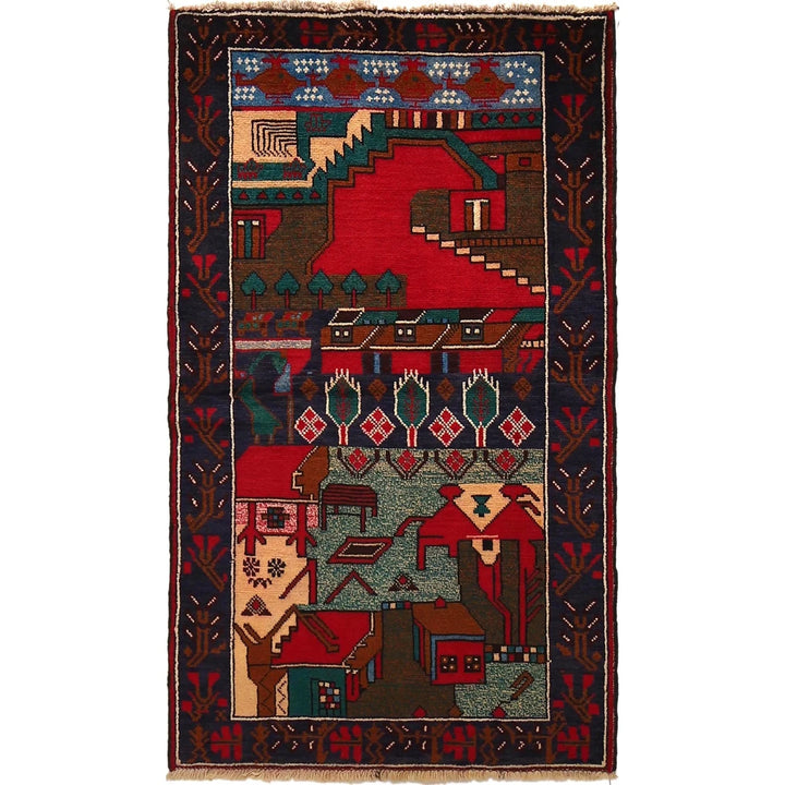Afghan Pictorial Rug 2' 9" x 4' 7" Hand-Knotted | No. AL63495
