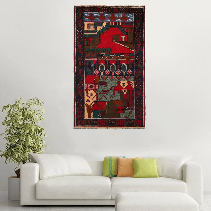 Afghan Pictorial Rug 2' 9" x 4' 7" Hand-Knotted | No. AL63495