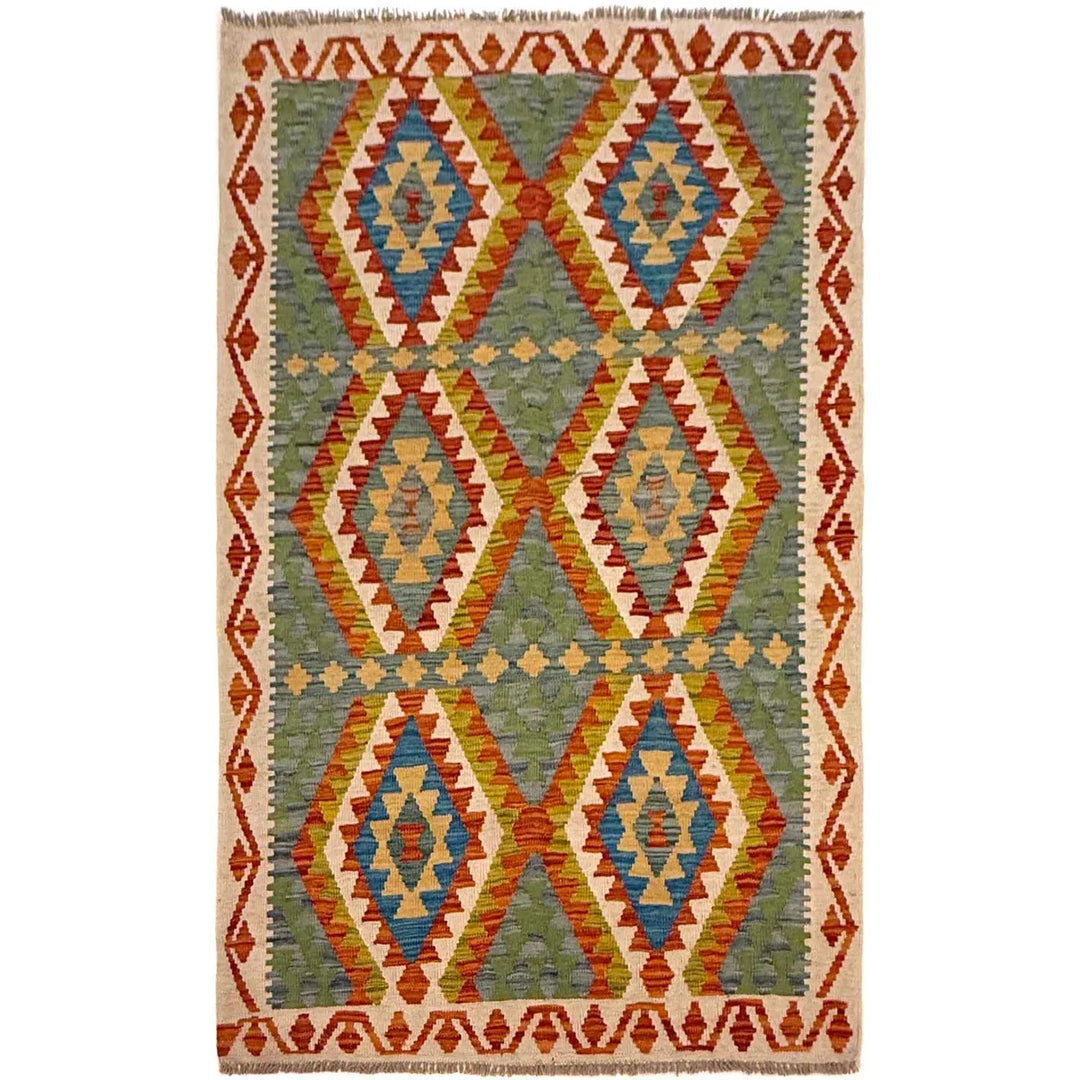 Afghan Kilim Rug 4' 1" x 5' 8" Flat-Weave | No. AL63593