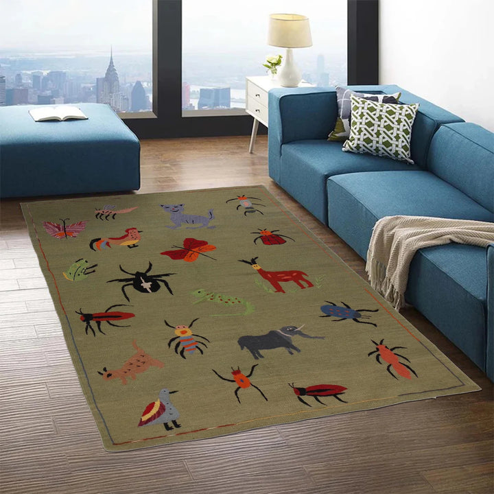 Green Afghan Oriental Rug 4' 0" x 5' 10" Hand-Knotted | No. AL63619