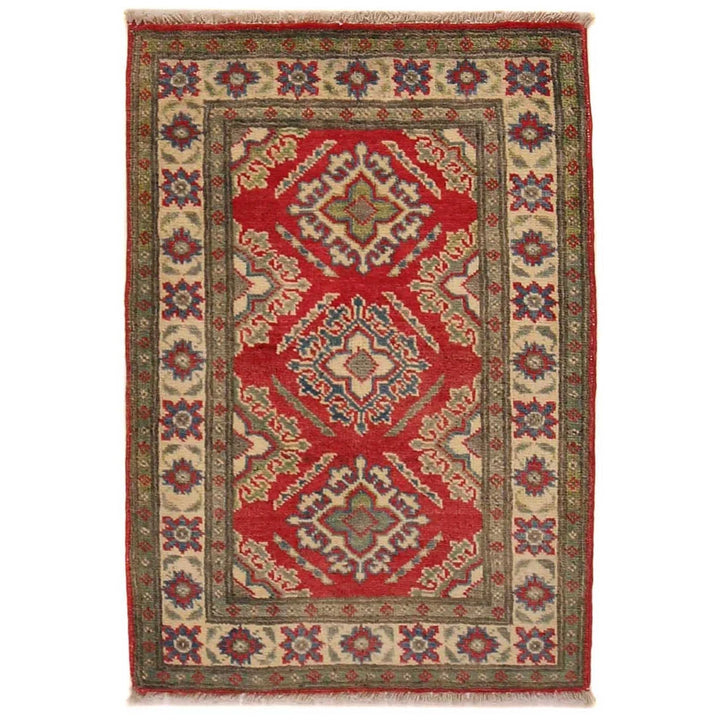 Red Afghan Kazak Rug 2' 0" x 2' 11" Hand-Knotted | No. AL63623