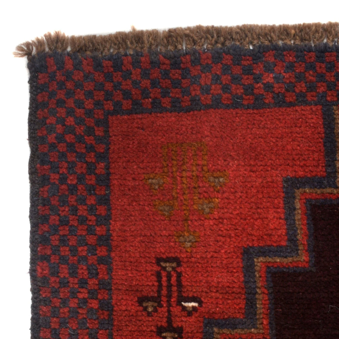 Red Afghan Baluchi Rug 4' 1" x 5' 11" Hand-Knotted | No. AL63651