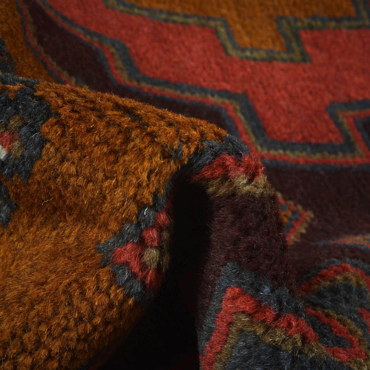 Red Afghan Baluchi Rug 4' 1" x 5' 11" Hand-Knotted | No. AL63651
