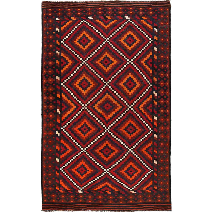 Red Afghan Maimana Kilim Rug 6'5" x 10'11" Flat-Weave | No. AL63663