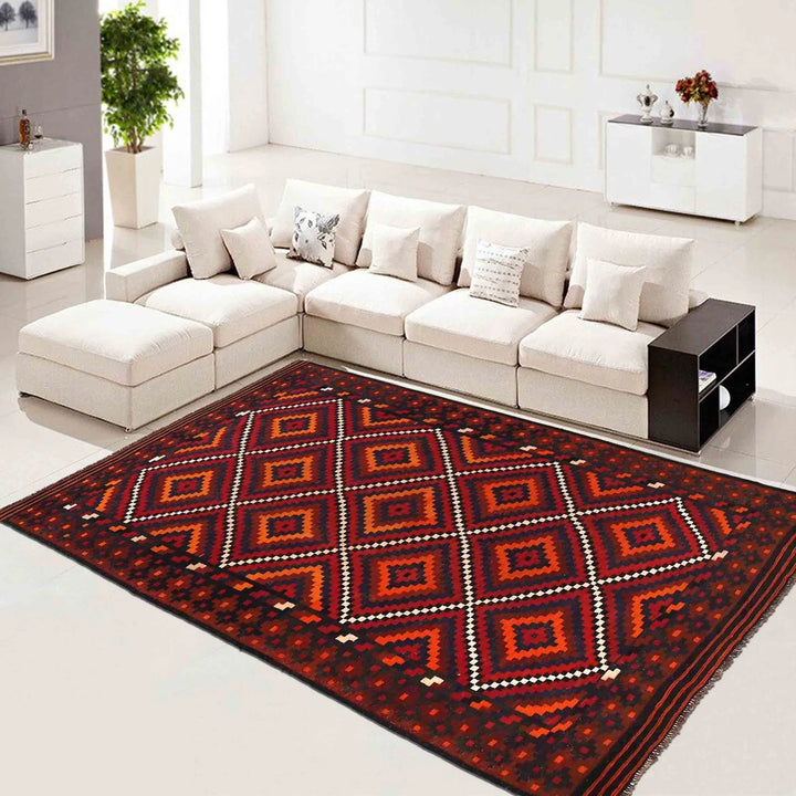 Red Afghan Maimana Kilim Rug 6'5" x 10'11" Flat-Weave | No. AL63663