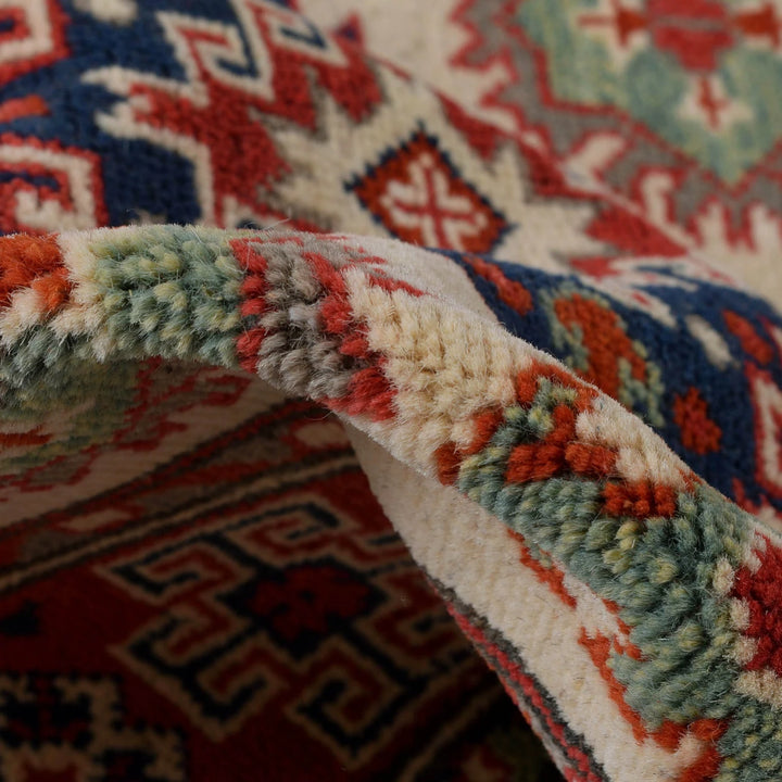 Ivory Afghan Kazak Rug 2'11" x 3'11" Hand-Knotted | No. AL63683