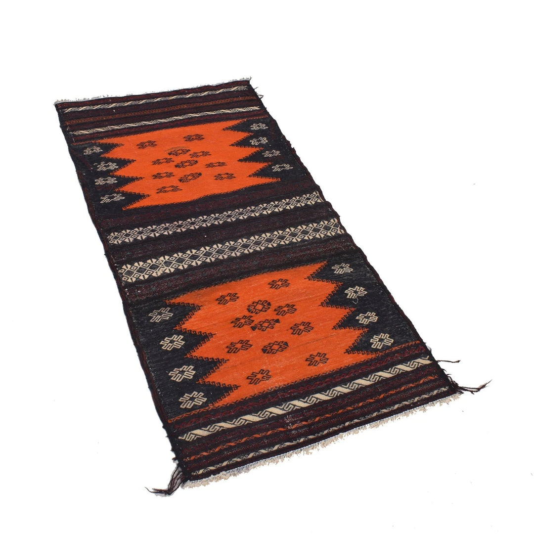 Orange Afghan Kilim Rug 2' 1" x 4' 5" Flat-Weave | No. AL63698