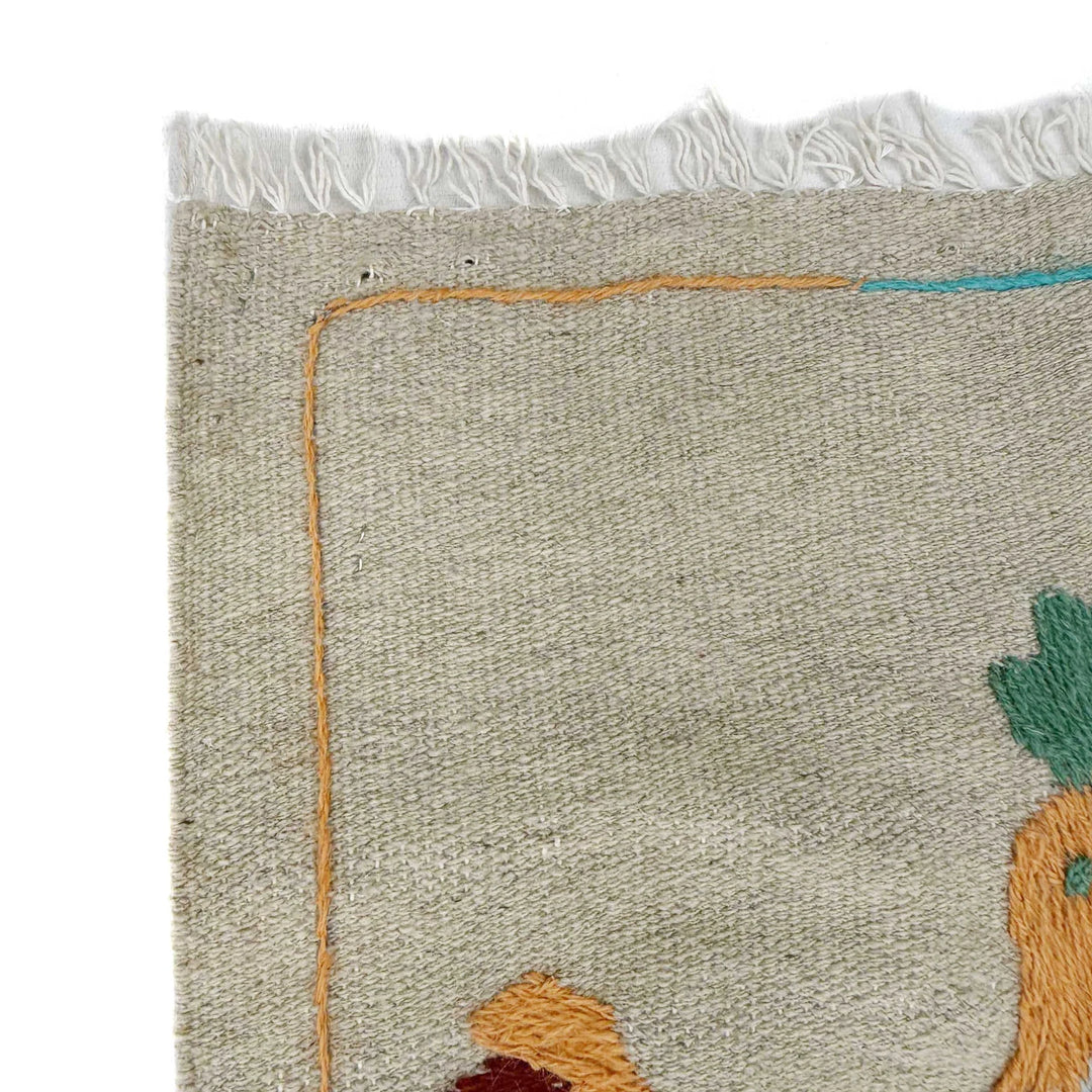 Beige Pakistani Embroidery Kilim Rug 3' 8" x 6' 3" Flat-Weave | No. AL637193