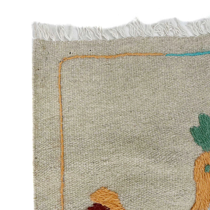 Beige Pakistani Embroidery Kilim Rug 3' 8" x 6' 3" Flat-Weave | No. AL637193
