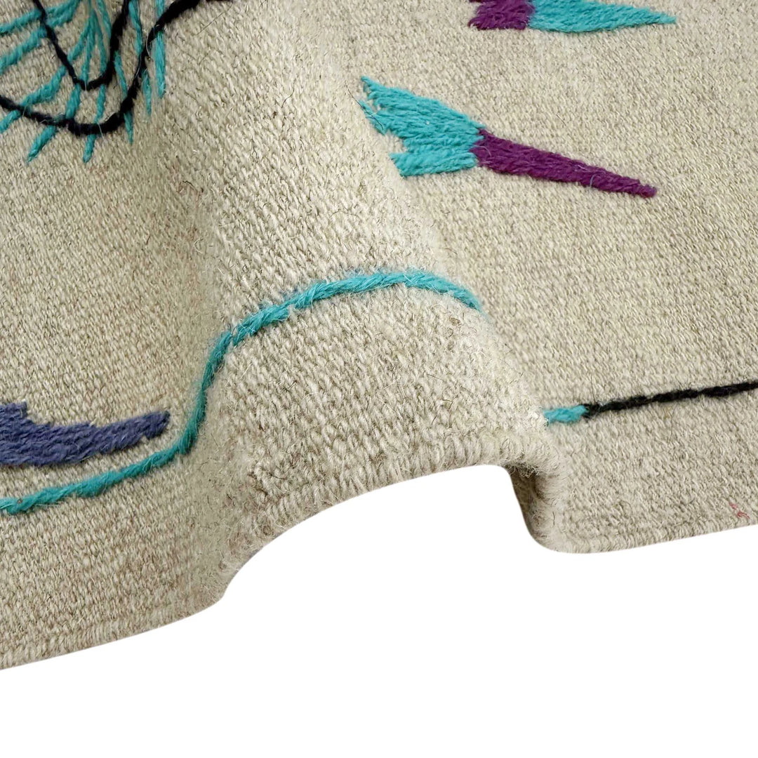Beige Pakistani Embroidery Kilim Rug 3' 8" x 6' 3" Flat-Weave | No. AL637193