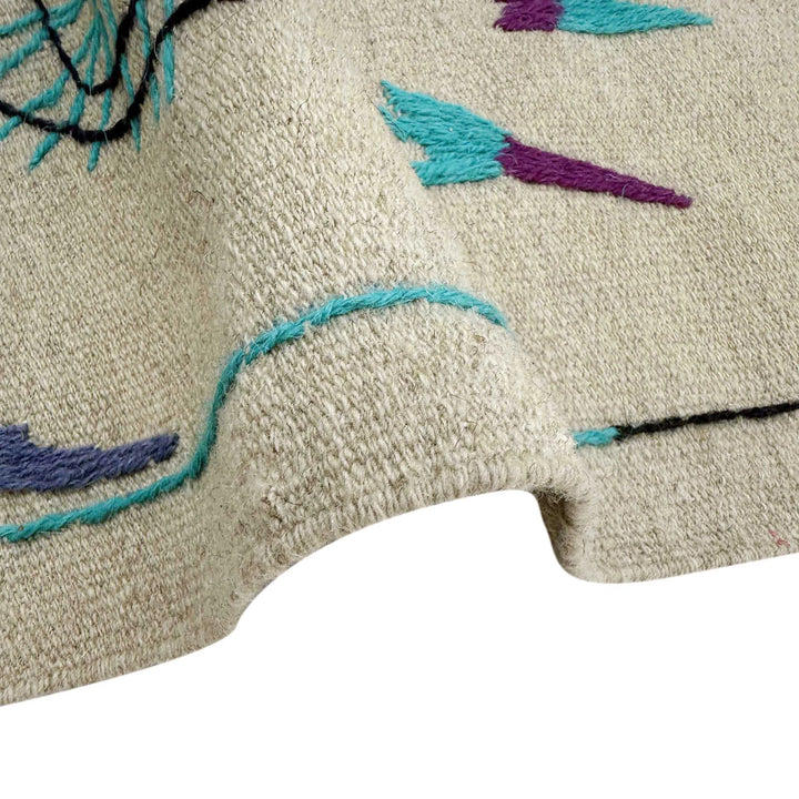 Beige Pakistani Embroidery Kilim Rug 3' 8" x 6' 3" Flat-Weave | No. AL637193
