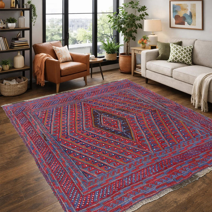 Multicolor Afghan Mashwani Rug 4' 5" x 4' 0" Hand-Knotted | No. AL63768