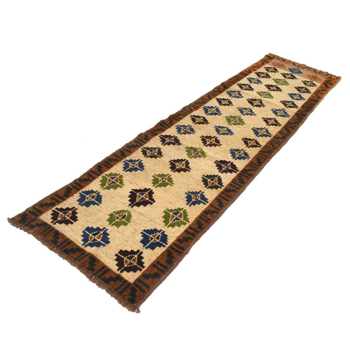 Beige Afghan Baluchi Rug 2' 6" x 9' 6" Hand-Knotted | No. AL63801