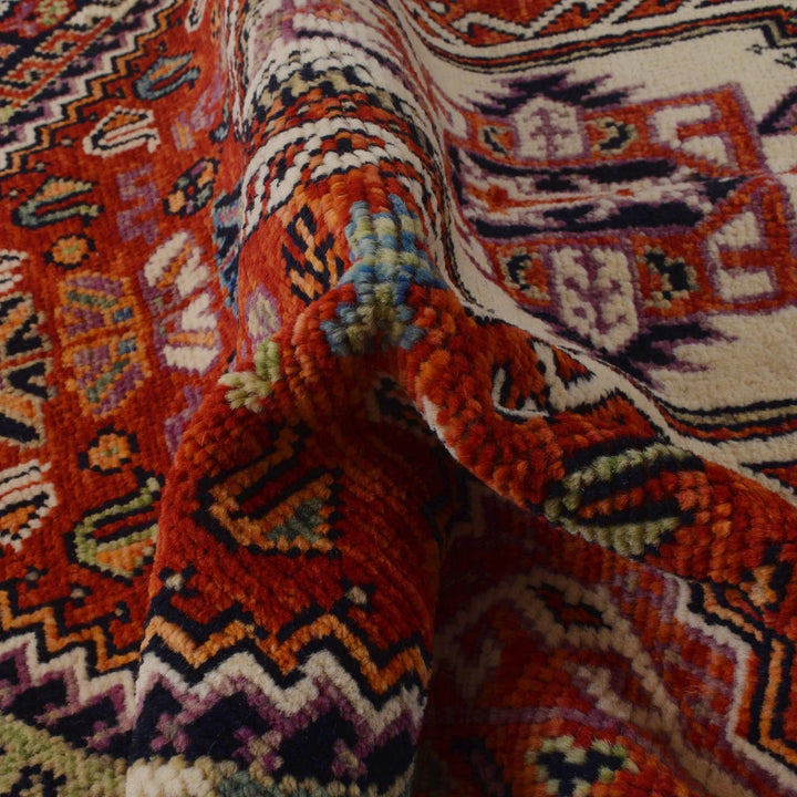 Red Afghan Shiraz Rug 4' 0" x 5' 10" Hand-Knotted | No. AL63818