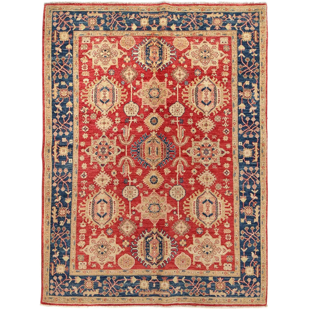 Red Afghan Heriz Rug 4' 9" x 6' 7" Hand-Knotted | No. AL63822