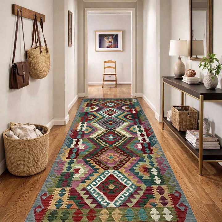 Afghan Vegetable Kilim Rug 2' 10" x 9' 10" Flat-Weave | No. AL63840