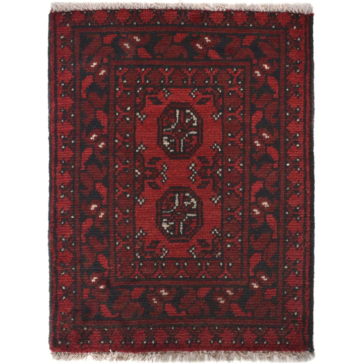 Red Afghan Oriental Doormat 1' 7" x 2' 2" Hand-Knotted | No. AL63851