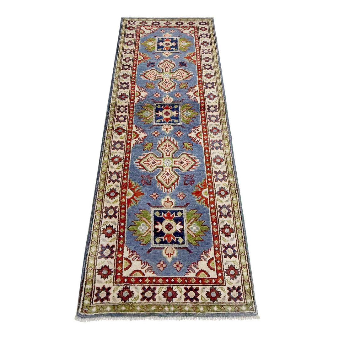 Blue Afghan Kazak Rug 2' 0" x 6' 2" Hand-Knotted | No. AL63878