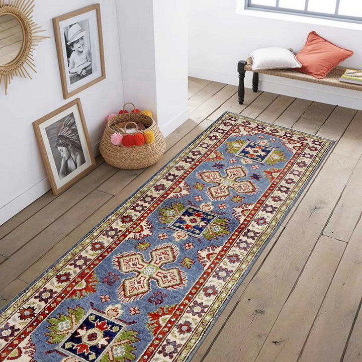 Blue Afghan Kazak Rug 2' 0" x 6' 2" Hand-Knotted | No. AL63878