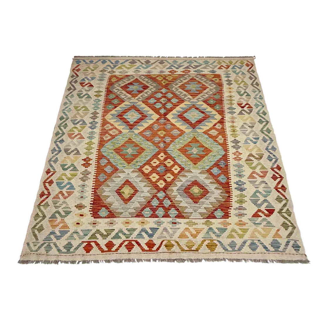Afghan Vegetable Kilim Rug 4' 9" x 6' 7" Flat-Weave | No. AL638916