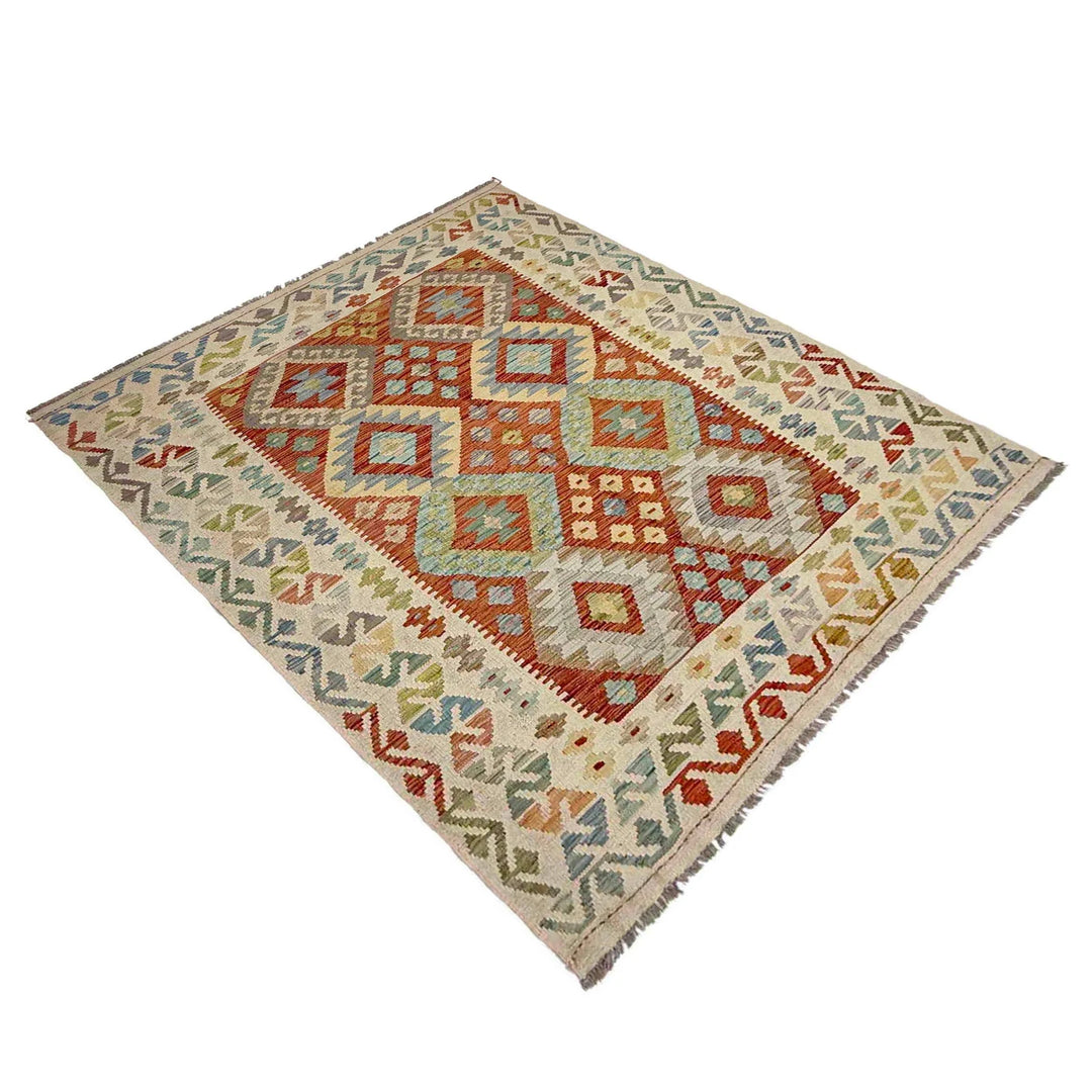 Afghan Vegetable Kilim Rug 4' 9" x 6' 7" Flat-Weave | No. AL638916