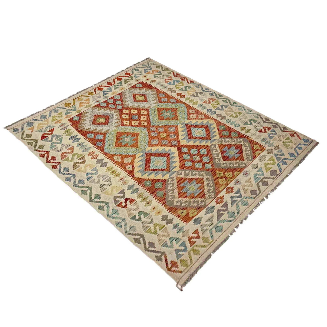 Afghan Vegetable Kilim Rug 4' 9" x 6' 7" Flat-Weave | No. AL638916