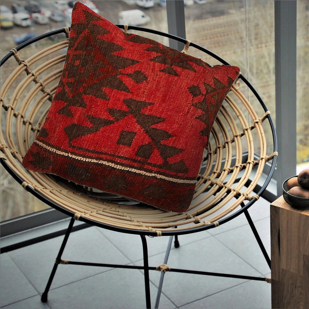 Red Afghan Balochi Cushion Cover 1' 7" x 1' 7" Hand-Knotted | No. AL63917