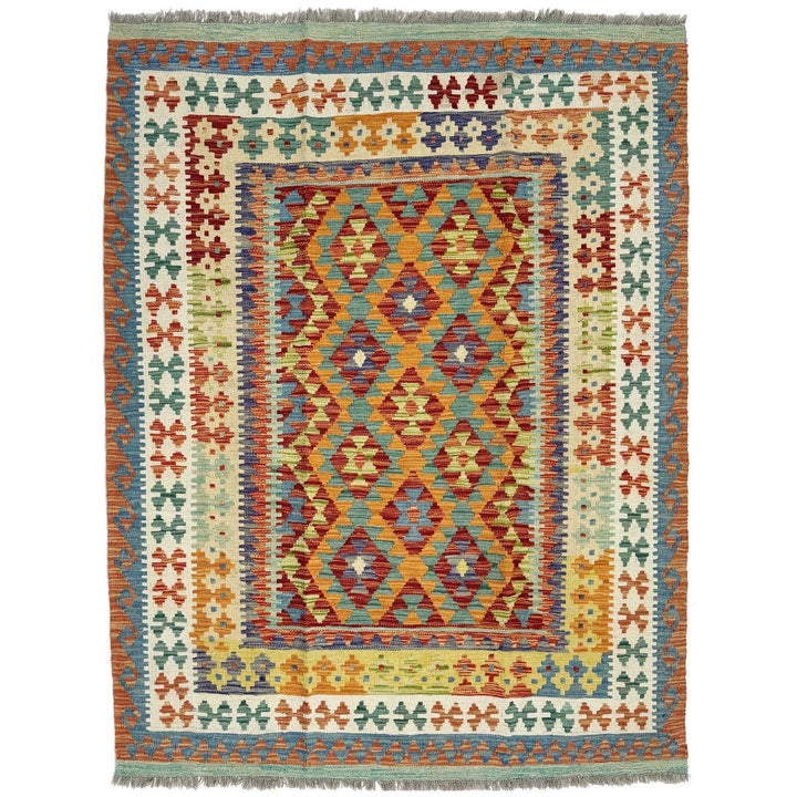 Afghan Vegetable Kilim Rug 5' 1" x 6' 4" Flat-Weave | No. AL639257