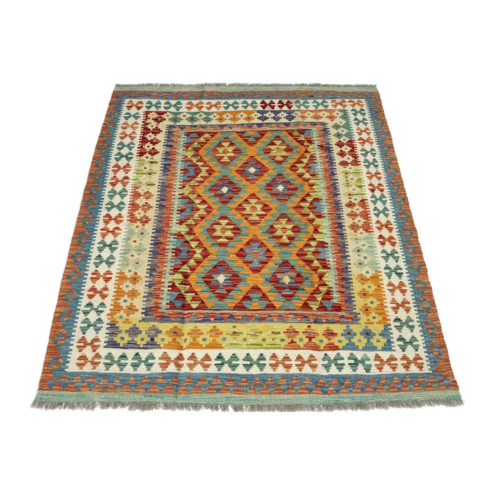 Afghan Vegetable Kilim Rug 5' 1" x 6' 4" Flat-Weave | No. AL639257