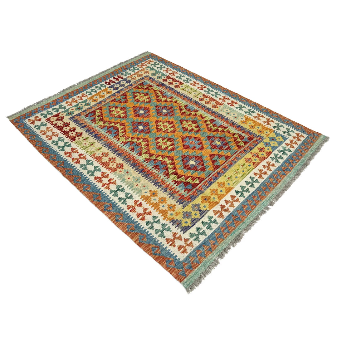 Afghan Vegetable Kilim Rug 5' 1" x 6' 4" Flat-Weave | No. AL639257