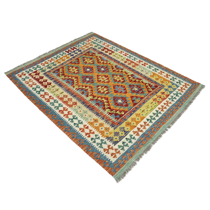 Afghan Vegetable Kilim Rug 5' 1" x 6' 4" Flat-Weave | No. AL639257