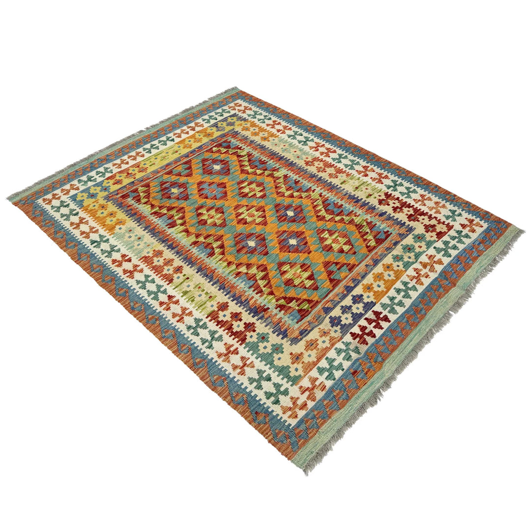 Afghan Vegetable Kilim Rug 5' 1" x 6' 4" Flat-Weave | No. AL639257