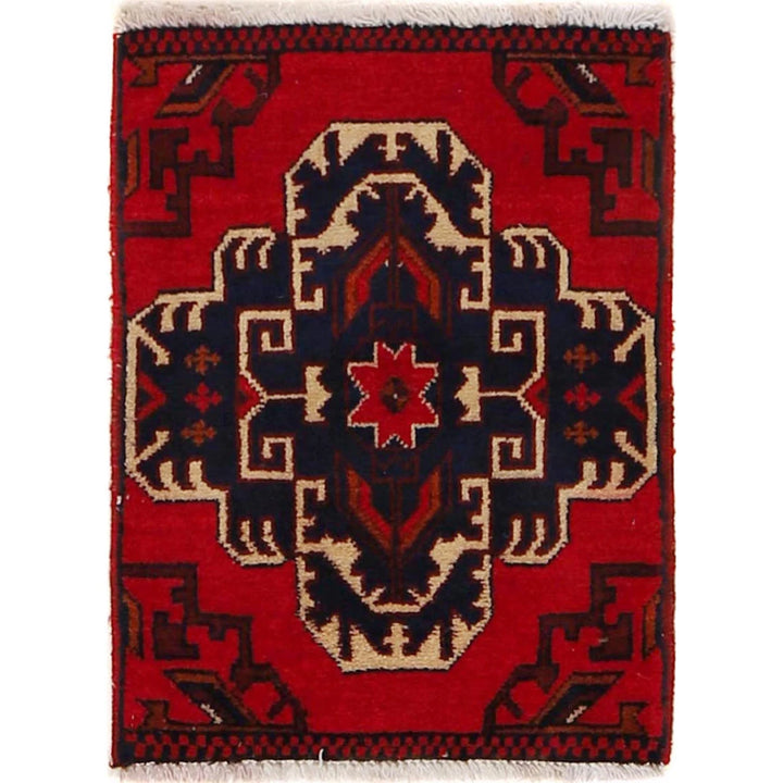 Red Afghan Oriental Doormat 1' 6" x 1' 11" Hand-Knotted | No. AL64031